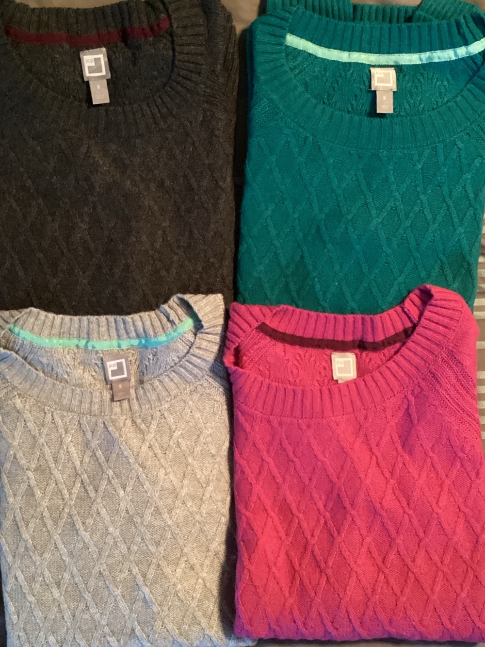 Bundle of 4 JCPenney Cable-Knit Crewneck Sweaters